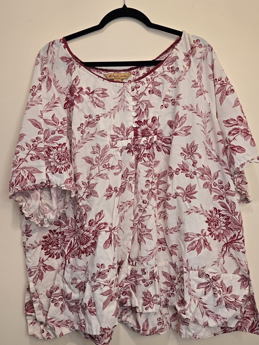 April Cornell White Tunic with Burgundy Botanical Print 4XL